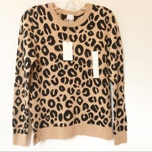 NWT A NEW DAY Leopard Knit Crew Neck Sweater SZ M